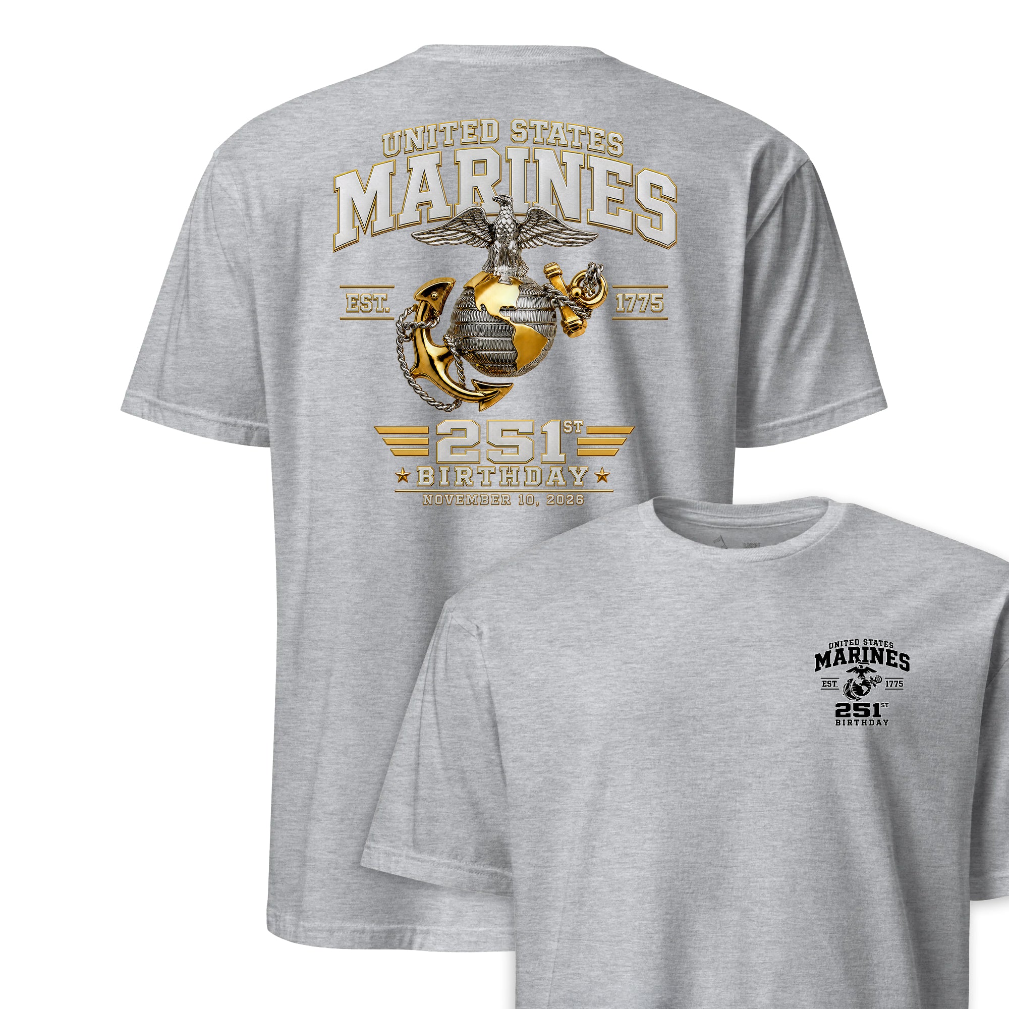 251st USMC Birthday Gold & Silver T-Shirt