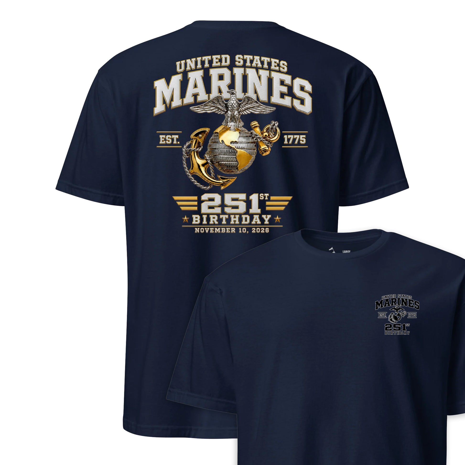 251st USMC Birthday Gold & Silver T-Shirt