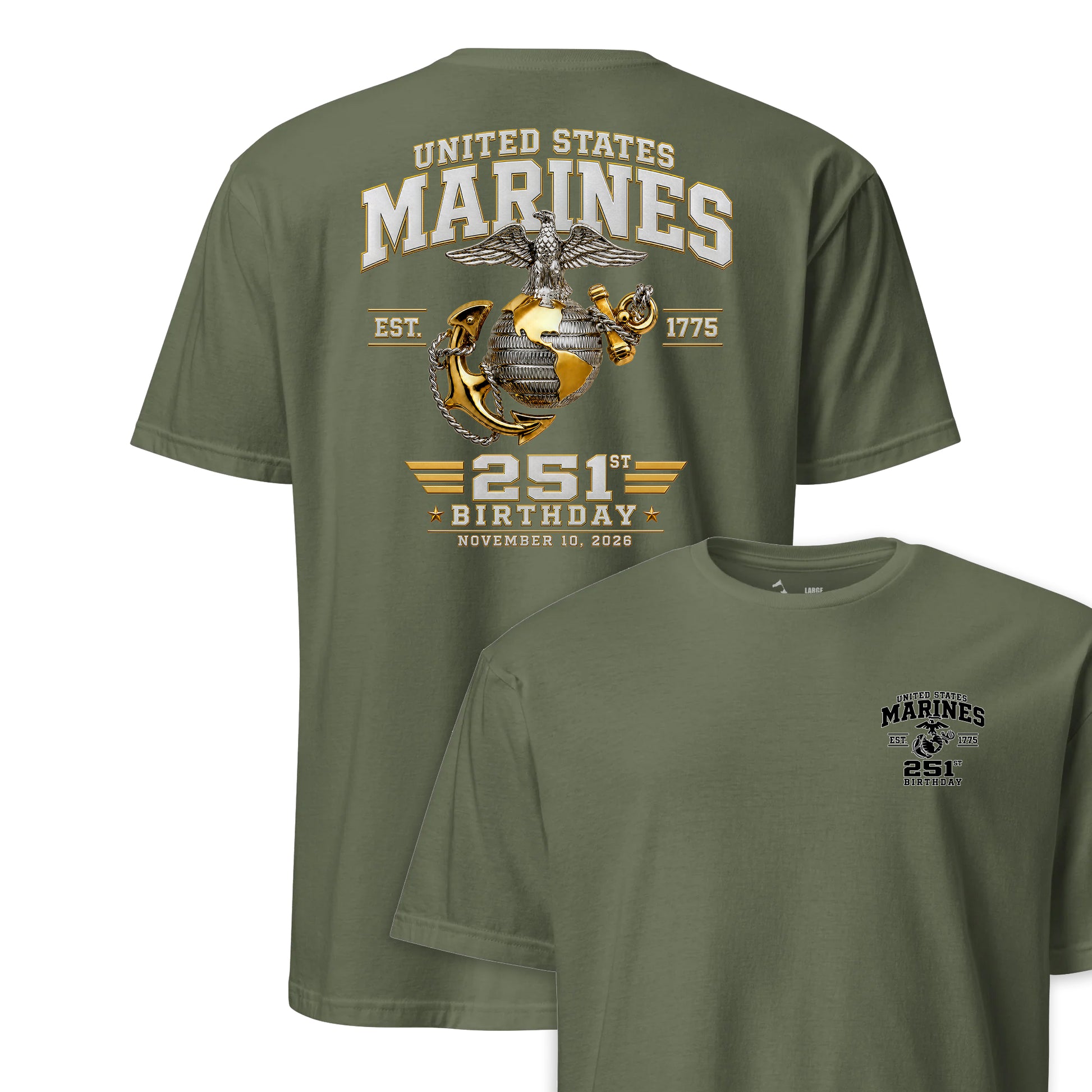 251st USMC Birthday Gold & Silver T-Shirt