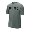 USMC Arch Black Performance T-Shirt - CONCRETE HEATHER