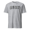 USMC Arch Blackout Woodland Camo T-Shirt - HEATHER GRAY