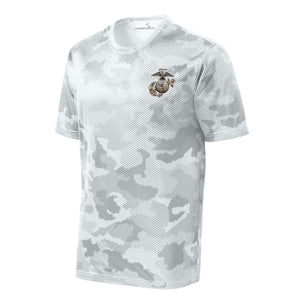 Camohex Vintage Wood Eagle Globe and Anchor Performance T-Shirt in White - USMC unit tee