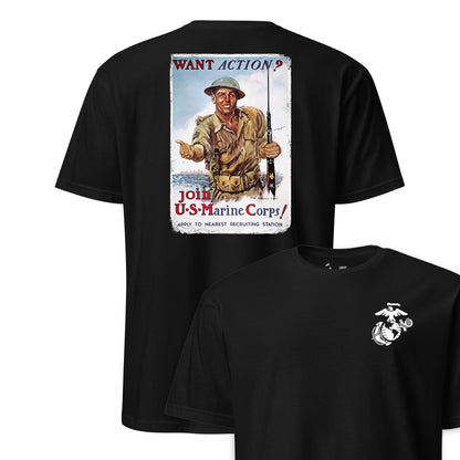 Want Action? Marines Recruiting Poster T-Shirt