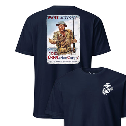 Want Action? Marines Recruiting Poster T-Shirt