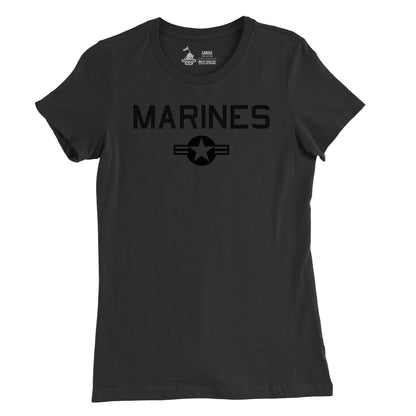 Women's Black out Marines Aviation Roundel T-Shirt
