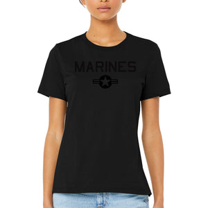 Women's Black out Marines Aviation Roundel T-Shirt