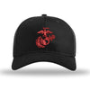 3D Eagle Globe & Anchor Structured USMC Hat - RED Logo - BLACK