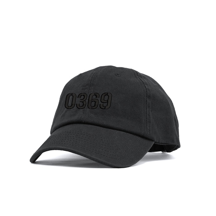 0369 Blackout Unstructured Hat with 3D embroidery- Black Hat w/ Black